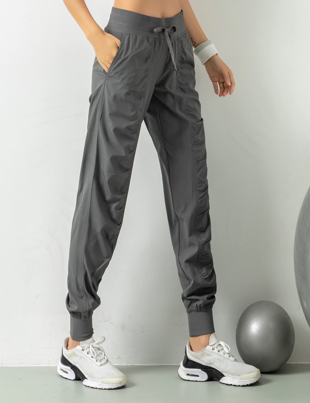 Pantaloni Sportivi Joggers Donna Pieghettato Vita Alta con Tasche