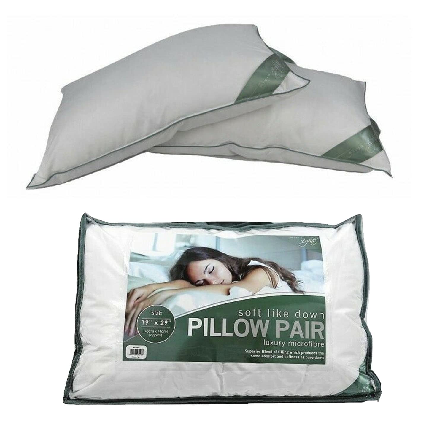 2x Luxury Microfiber Pillow Pair Soft Like Down Hotel Quality Bed Pillows for Good Sleeping Dust Mite Resistant Silent Nights Pillow for Side Stomach Back Sleeper, Bounce Washable