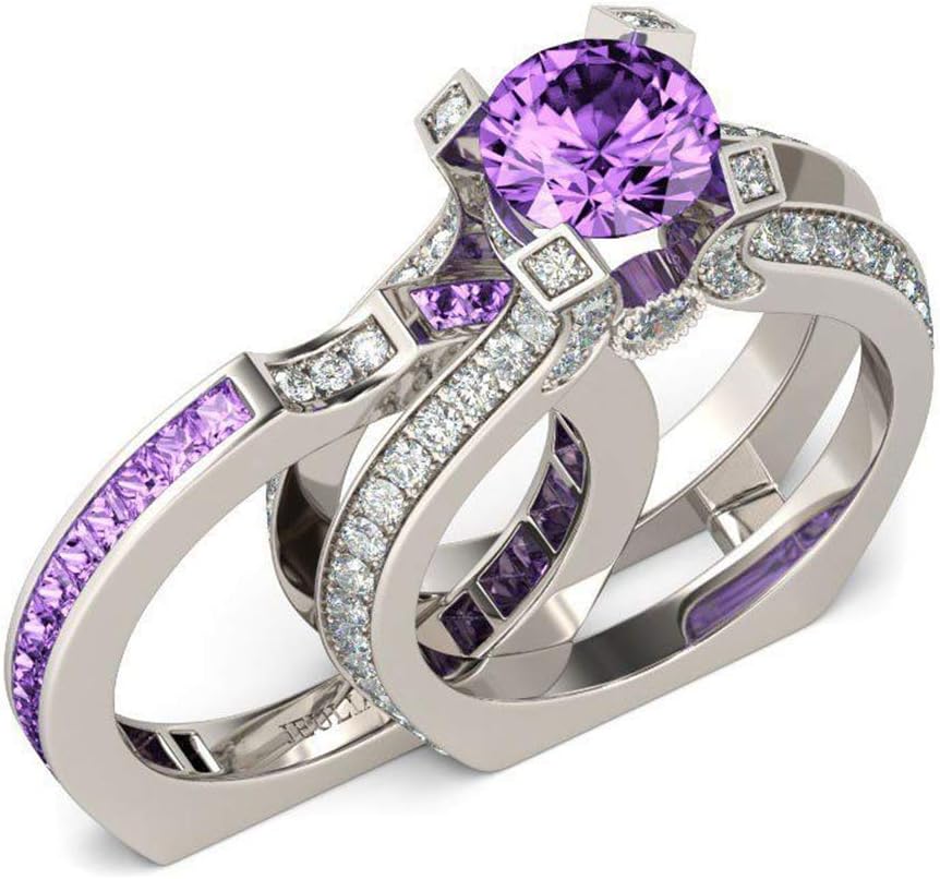 Jeulia Women 3.5 Carat Simulated Diamond Wedding Ring Set Sterling Silver Cubic Zirconia Engagement Ring Round Cut Colorful Stone Anniversary Rings Promise with Jewelry Gift