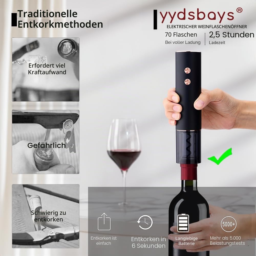 Korkenzieher Wein Weinöffner Elektrisch Automatischer Flaschenöffner Professionell für Weinliebhaber Luxusgeschenk (Gold, Set, Geschenkbox, Wiederaufladbar)