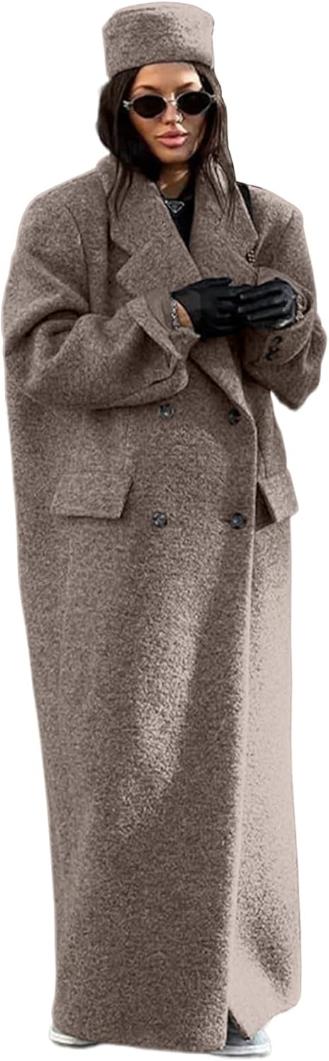 IDEALSANXUN Womens Long Wool Coats Fall Winter Casual Oversized Maxi Peacoat Trench Coat