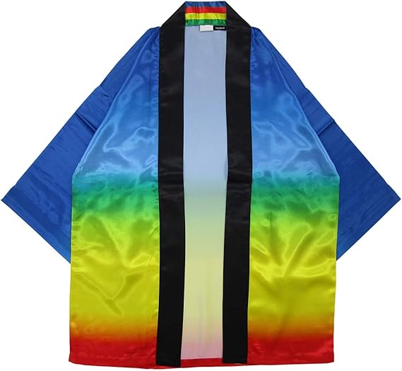 Amazon レインボーはっぴ 法被 ハッピ 半被 祭り イベント フェス 販促 大人用 レインボー グラデーション オリジナルデザイン スタンダードフリー レインボー ちゃんちゃんこ はんてん 通販