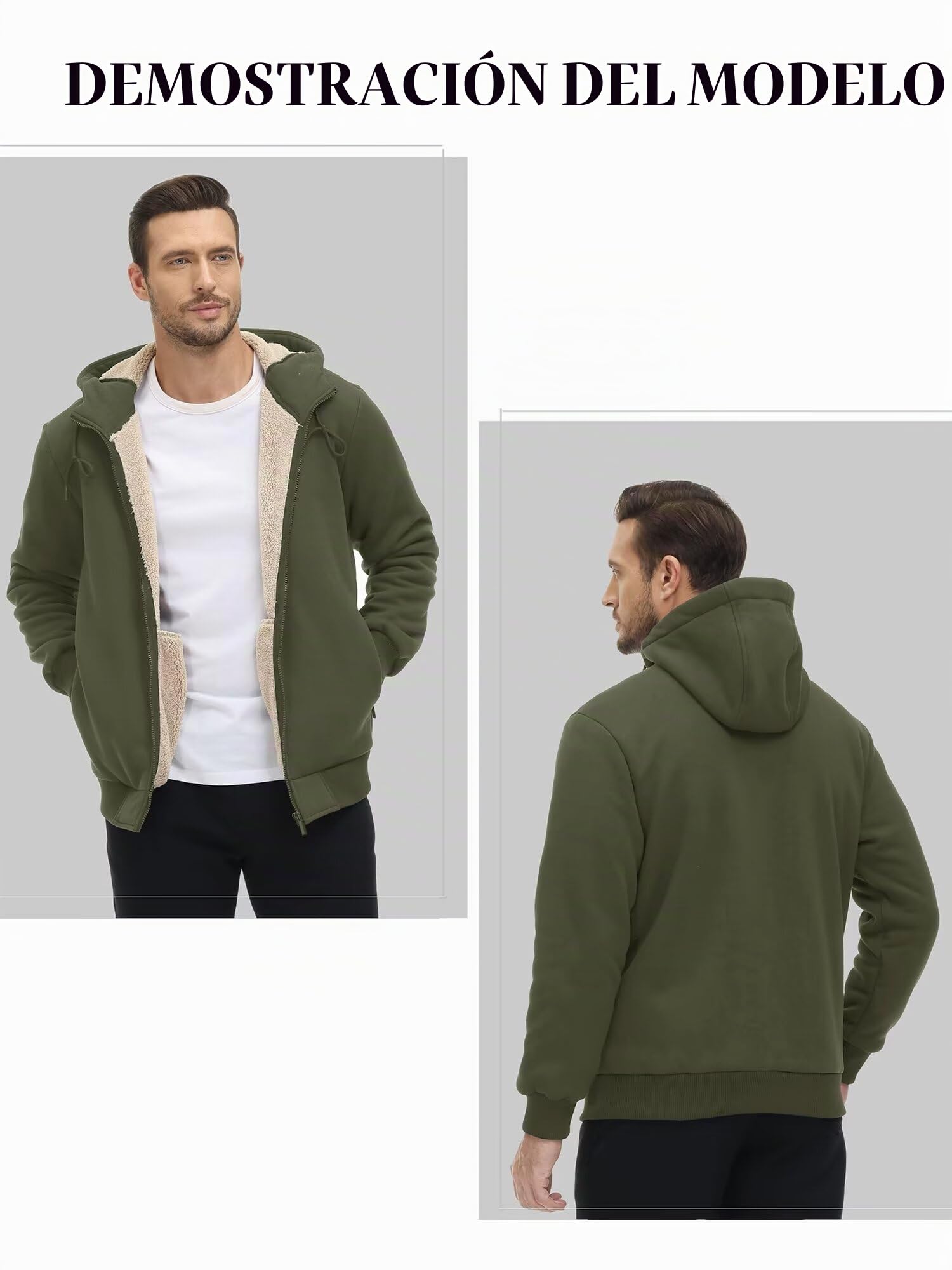 KEFITEVD Hombres Invierno Capucha Chaquetas Cremallera Capucha Sudadera Casuales Prueba Viento Capucha Sudaderas con Bolsillos