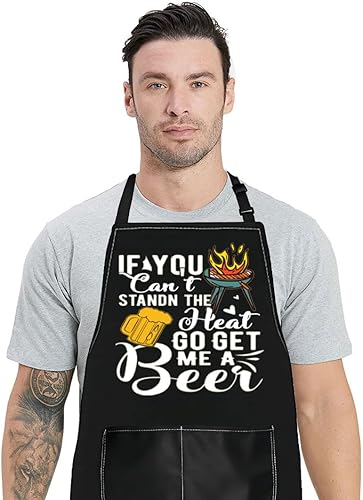 WZMPA Delantal de parrilla de cerveza, regalos para amantes de la cerveza, If You Can't Stand The Heat Go Get Me a Beer BBQ Delantal para papá,