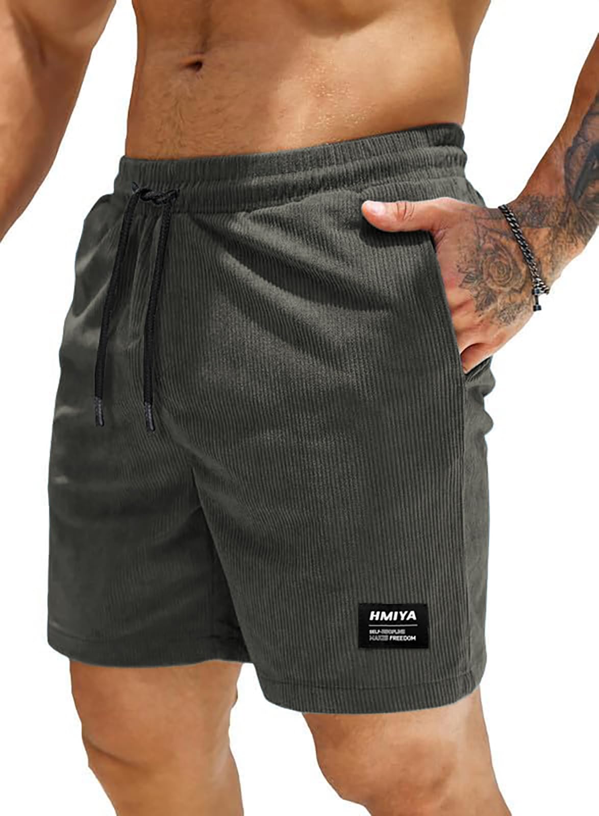 HMIYA Corduroy Shorts Herren Kurze Hosen Sommer Bermuda Freizeitshorts Baumwolle Elastische Taille mit Taschen
