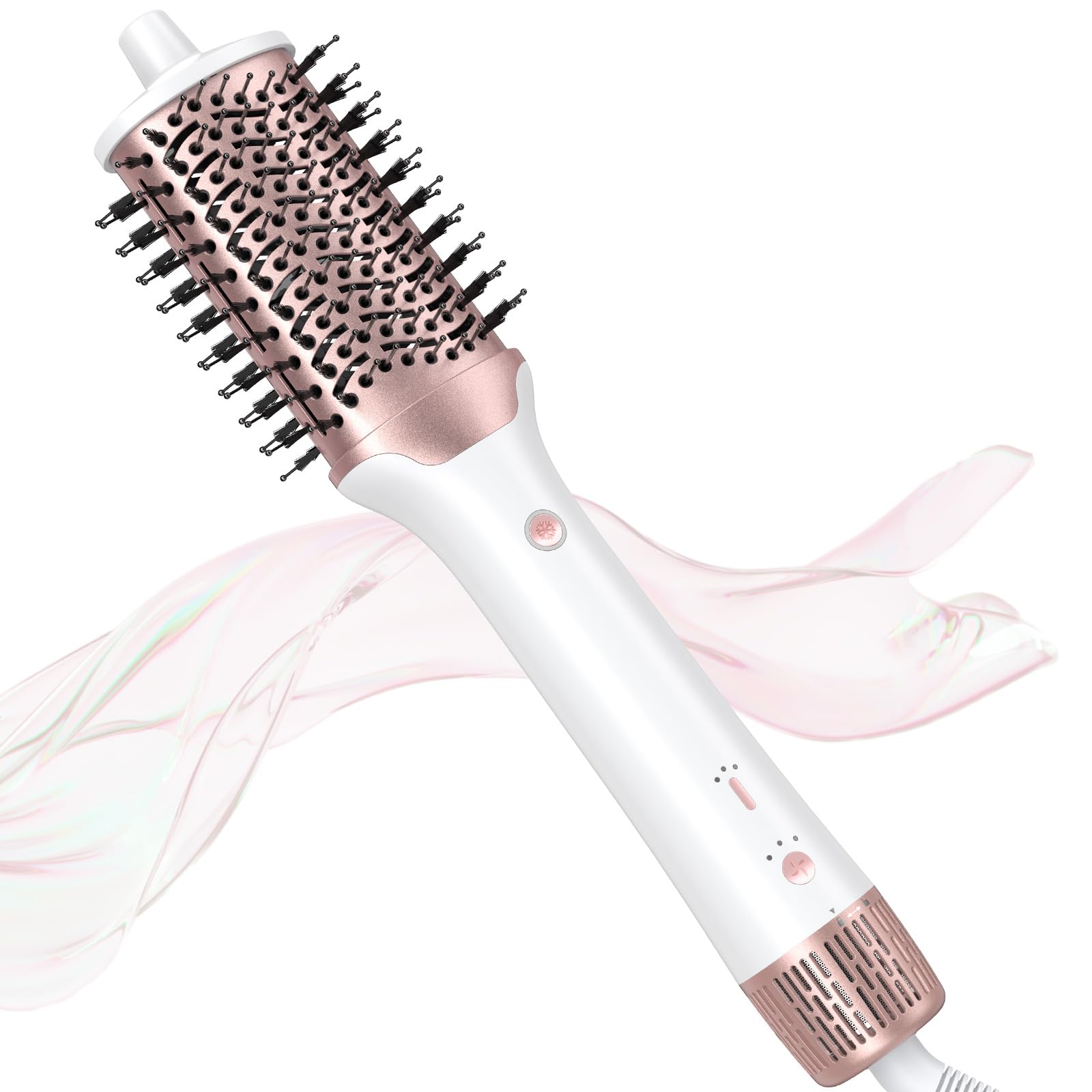 Blow Dryer Brush, slopehill Hot Air Brush with High Speed Motor 100,000RPM, 4-in-1 Thermal Brush, Ionic Hair Dryer and Styler Volumizer with Oval Barrel, Straightening Curling, 3 Temps, 1400W, White