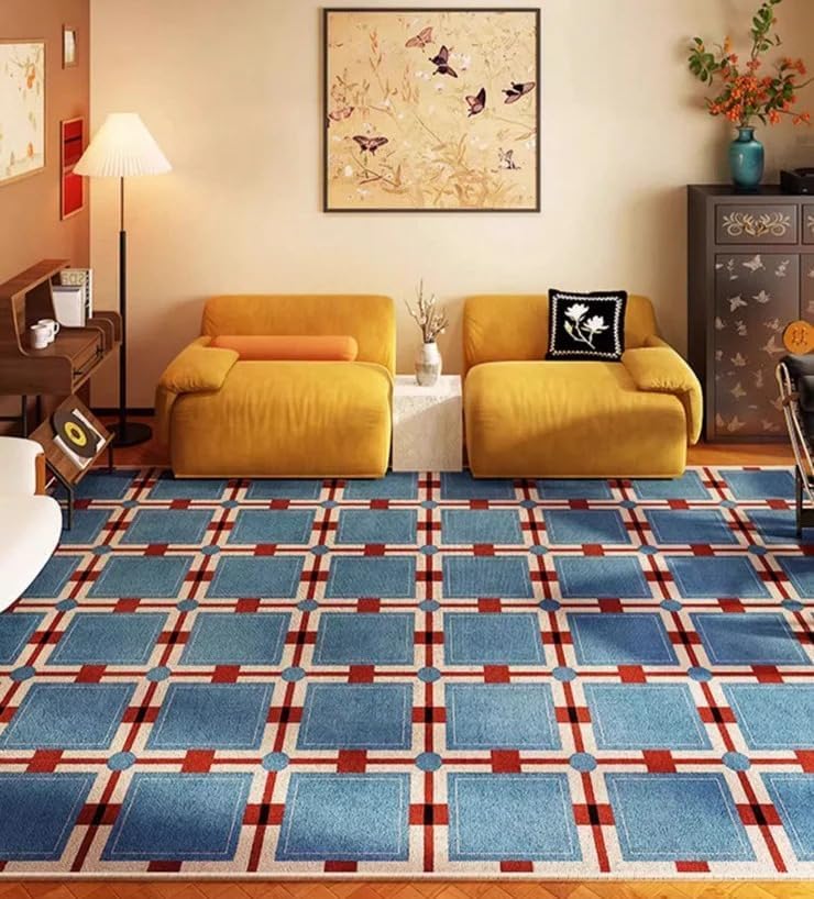 Hand-Tufted Wool Area Rug | 8x10 ft Kitchen Rug | Geometric Square Patchwork Carpet for, Living Room, Bedroom, Hallway | Modern Durable Indoor Woolen Rug