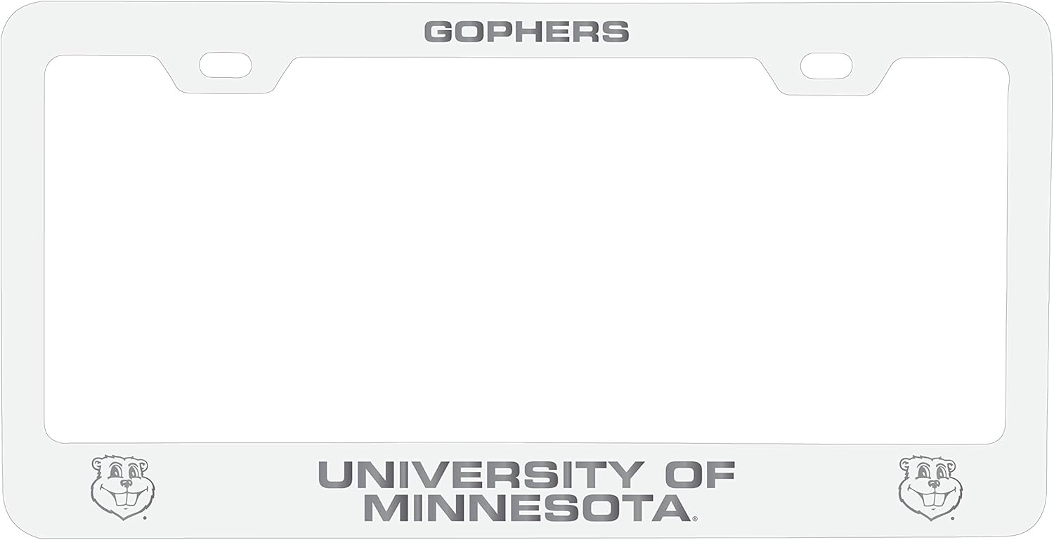 Minnesota Gophers Etched Metal License Plate Frame White Officially Licensed Collegiate Product