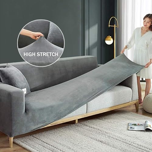 Miniatura 3 de Funda de terciopelo para sofá, funda elástica para sofá modular en forma de L, lavable y protector de muebles con parte inferior elástica para