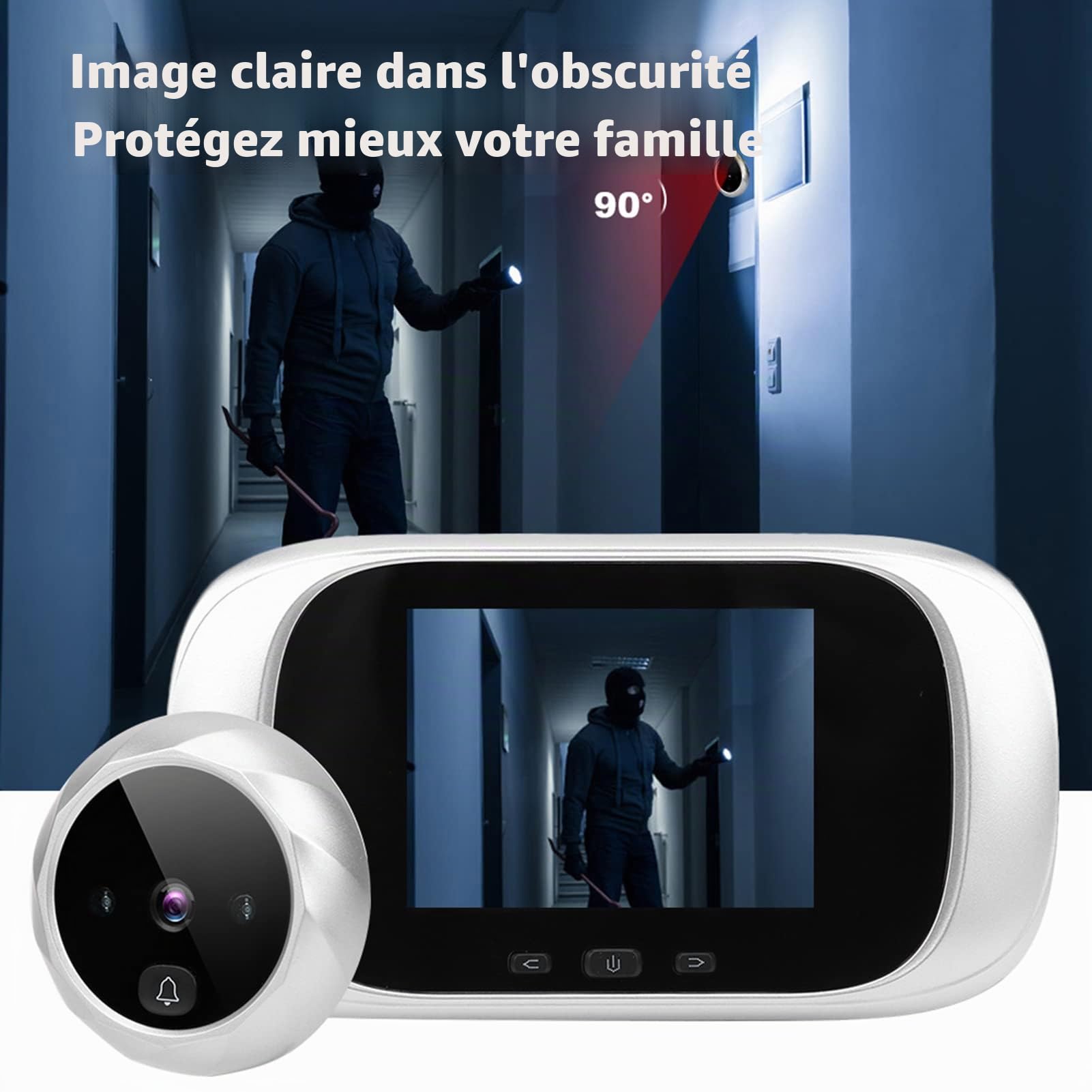 Vidéo Interphone Visiophone Portier,Judas Numérique, Caméra avec 2.8’’ Pouces Moniteur, Caméra avec Vision Nocturne,Grand Angle,Instantané,système de contrôle d'accès intelligent Ding Dong