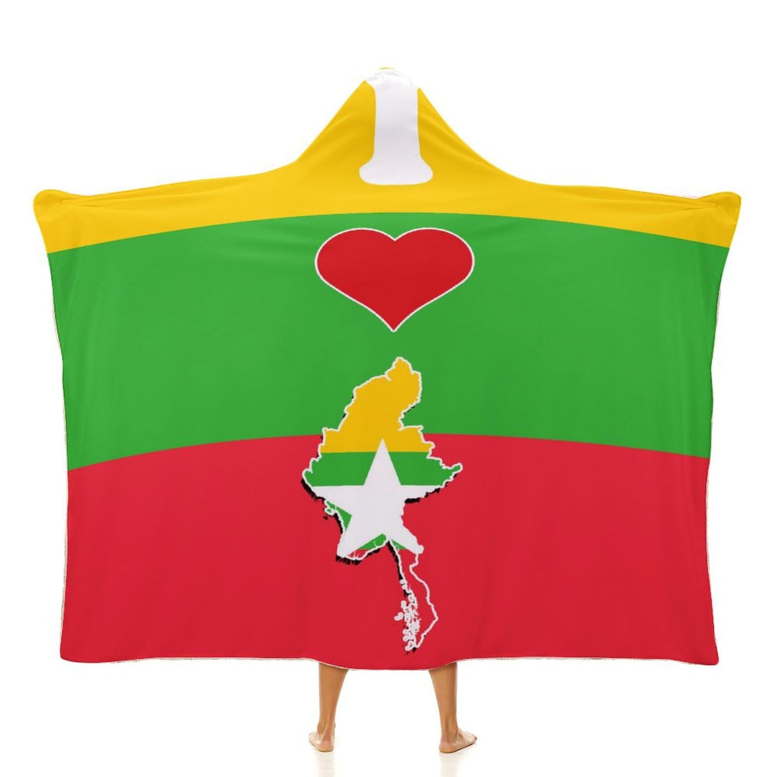 Couverture à capuche drapeau Myanmar plaid portable polaire