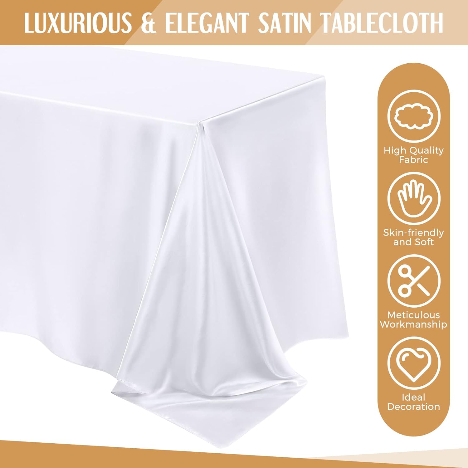 Lounsweer 8 Packs Satin Tablecloth 102 x 58 Inches Rectangle Table Cover Silk Smooth Fabric Party Table Cloth for Rectangle Parties, Holiday Dinner Wedding Banquet Decoration(White)