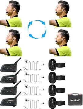 Referee Communication System 24 Person, V4 Plus Referee Headset Football Wireless Bluetooth Soccer Intercom Built-in Pairing Memory-Latest Chip-Newly Designed Earpiece4V4L Earphone