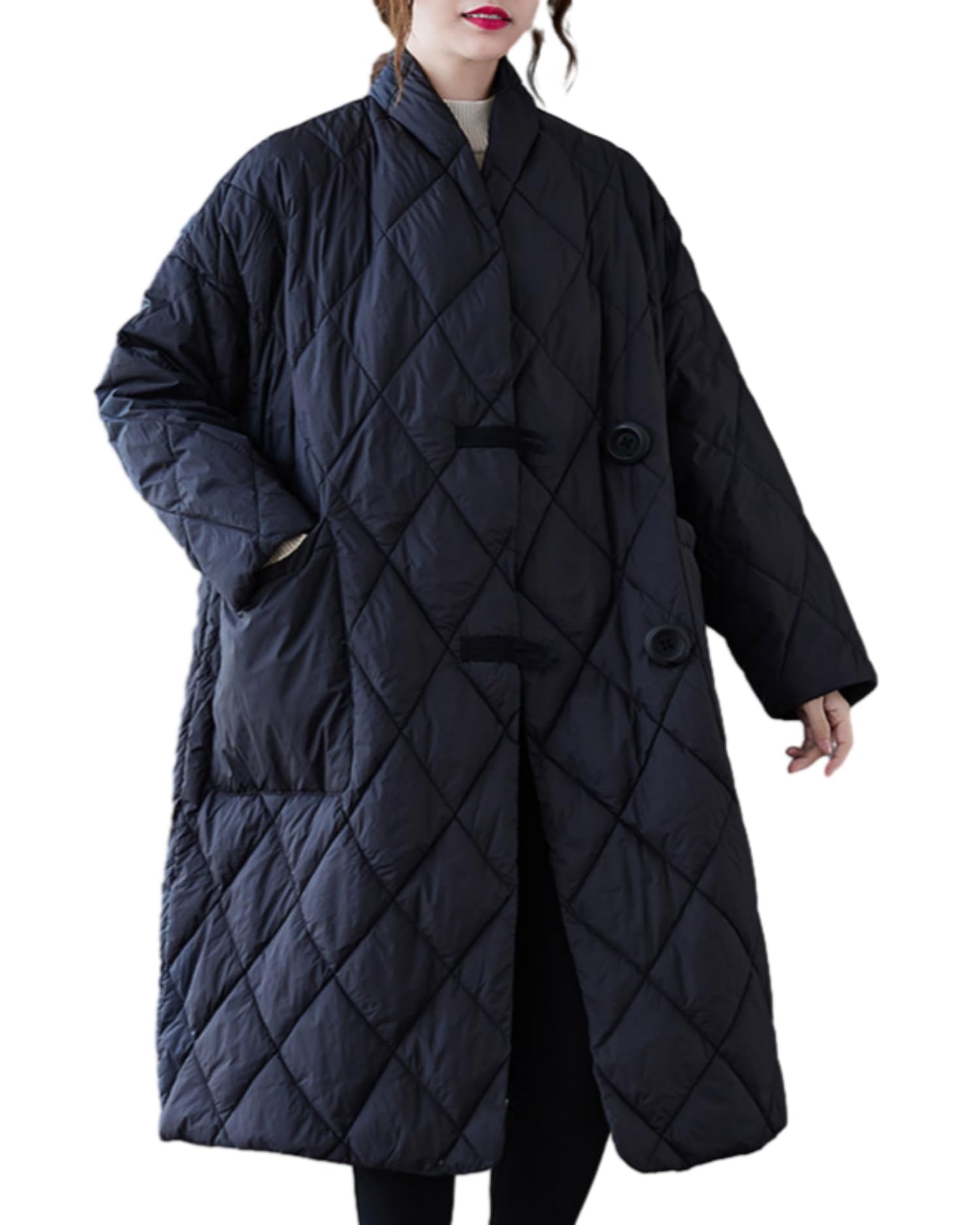 Women's Lightweight Quilted Jacket Padded Winter Solid Button Puffer Coat GZ69-image-21