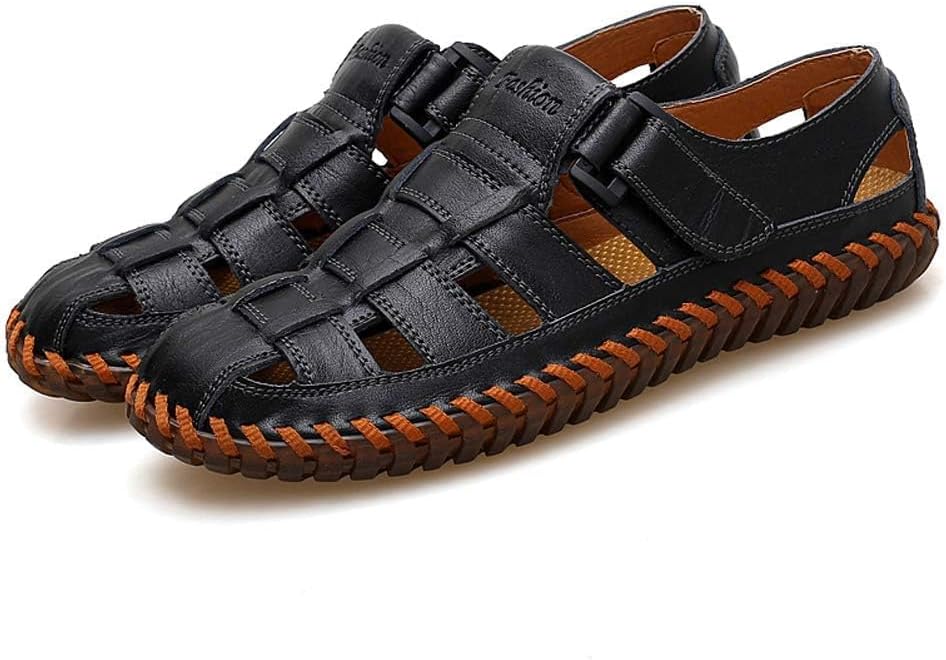 Moodeng Mens Sport Sandals Closed Toe Outdoor Fisherman Shoes Leather Summer Beach Loafters Breathable Anti-Slip - Image 5