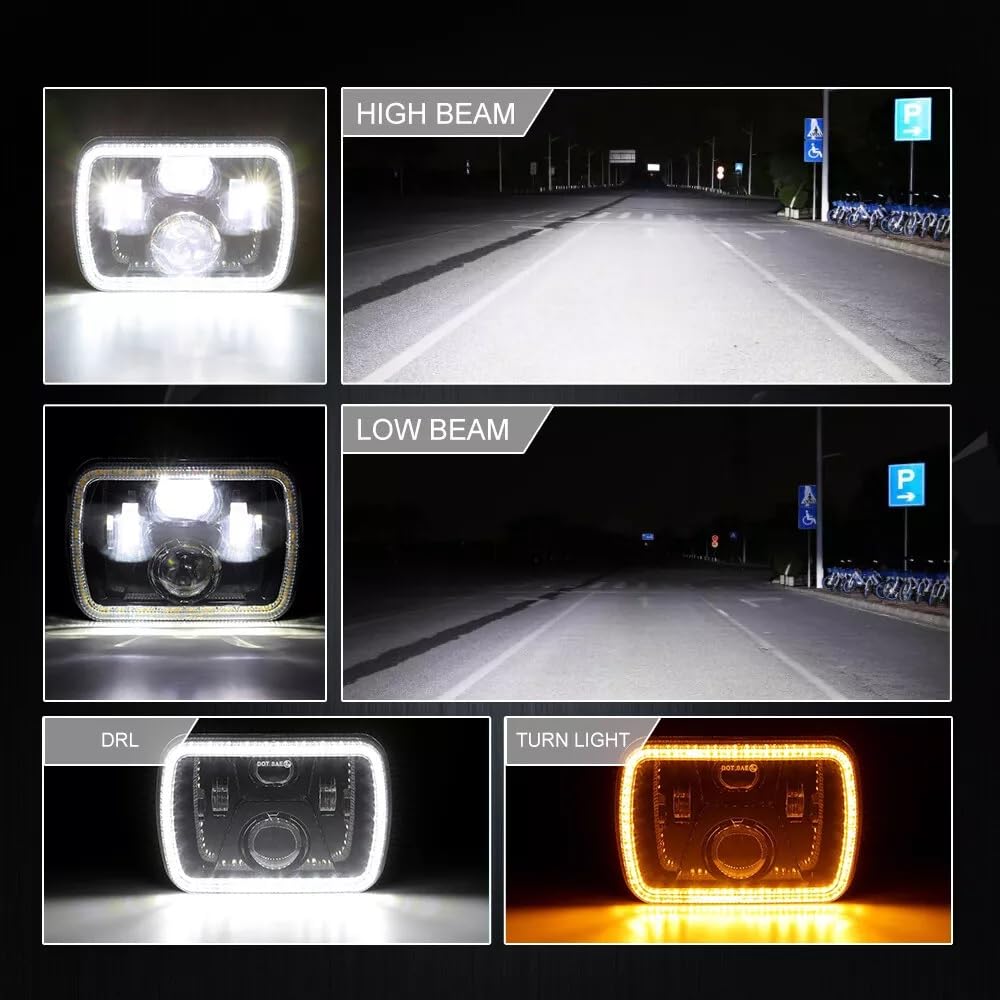 JJ 2 przednie reflektory LED 60 W, 12 V, 24 V, 20 x 14 cm, światła drogowe i mijania, do jazdy dziennej, kabel do jazdy dziennej, z wtyczką do motocykla, samochodu terenowego, 4 x 4 terenowe