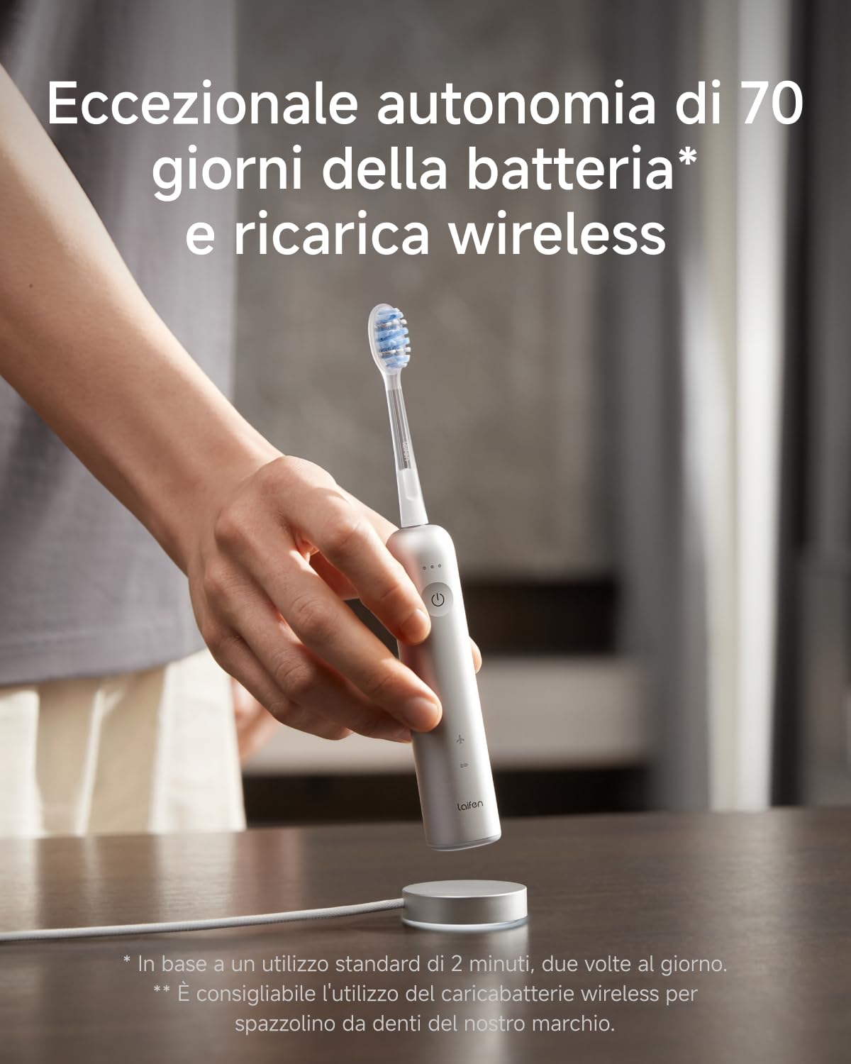 Laifen Wave Pro Spazzolino Elettrico Sonico per Adulti – Spazzolino Sonico con Oscillazioni a 60°, App Intelligente, Batteria da 70 Giorni, 2 Testine, Impermeabile IPX8 (Alluminio Argento)