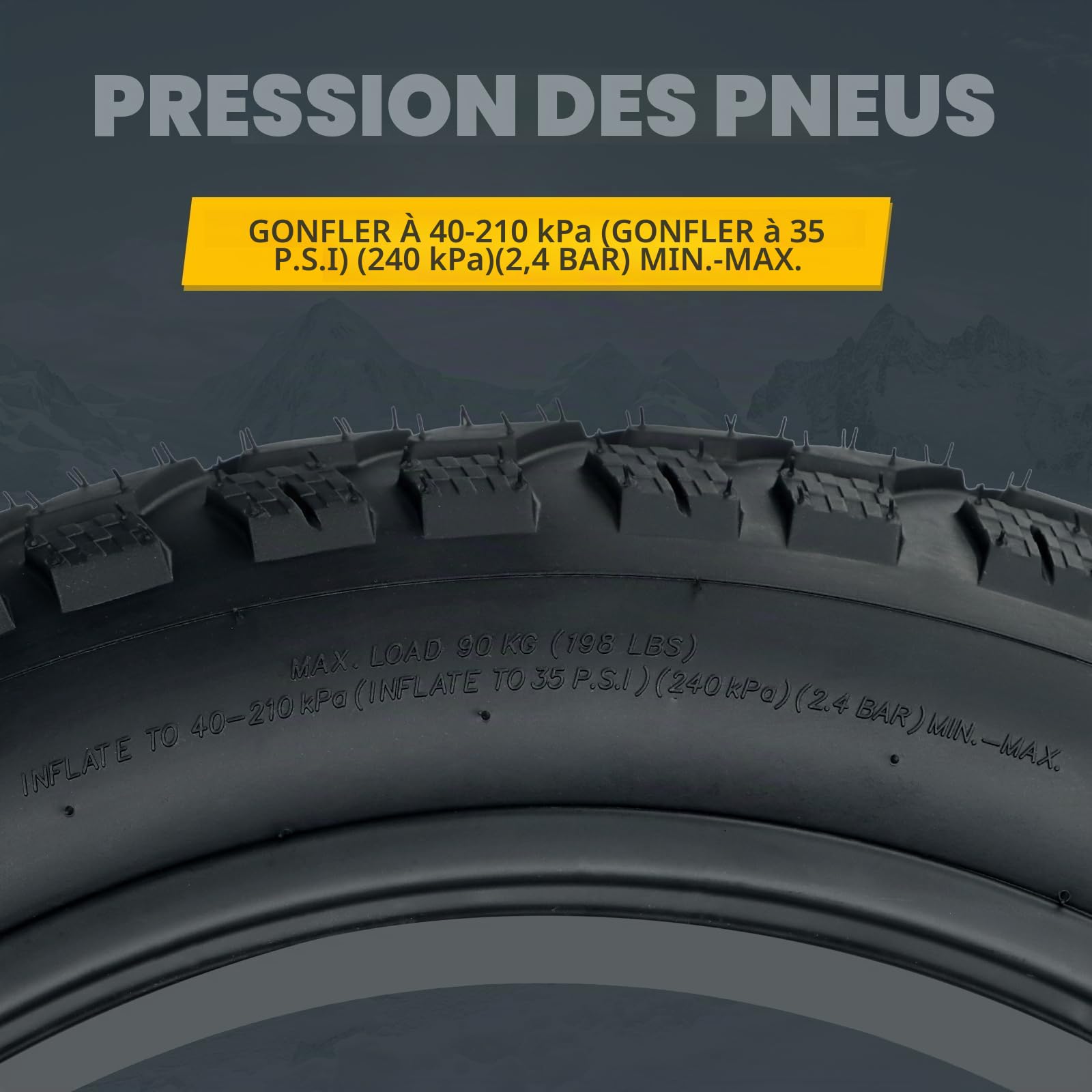 WEEROCK Pneu de vélo électrique robuste 20/26" x 4.0" pliable Fat Tire Fat Tire pour vélo électrique/VTT neige tout terrain