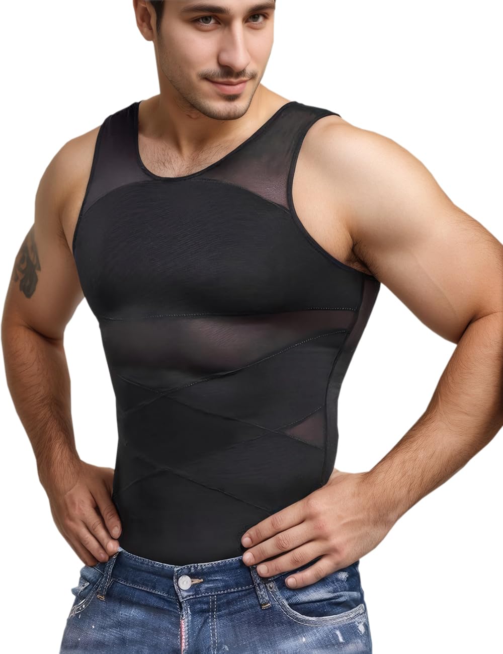 Camiseta Interior Moldeadora para Hombre con Efecto Vientre Plano Faja Reductora Chaleco de compresión algodón Body Shaper para Gym Fitness (FR/ES, Letras, XL, Regular, Regular, Negro)
