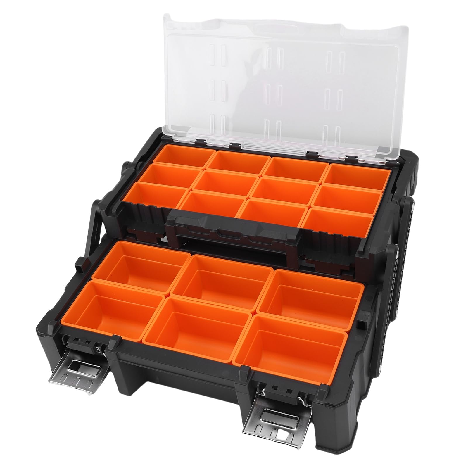 AUNMAS Organizador de Piezas Pequeñas, Caja de Almacenamiento de 18 Compartimentos de Doble Capa con Divisores Extraíbles para Herramientas y Herrajes en Garaje o Taller