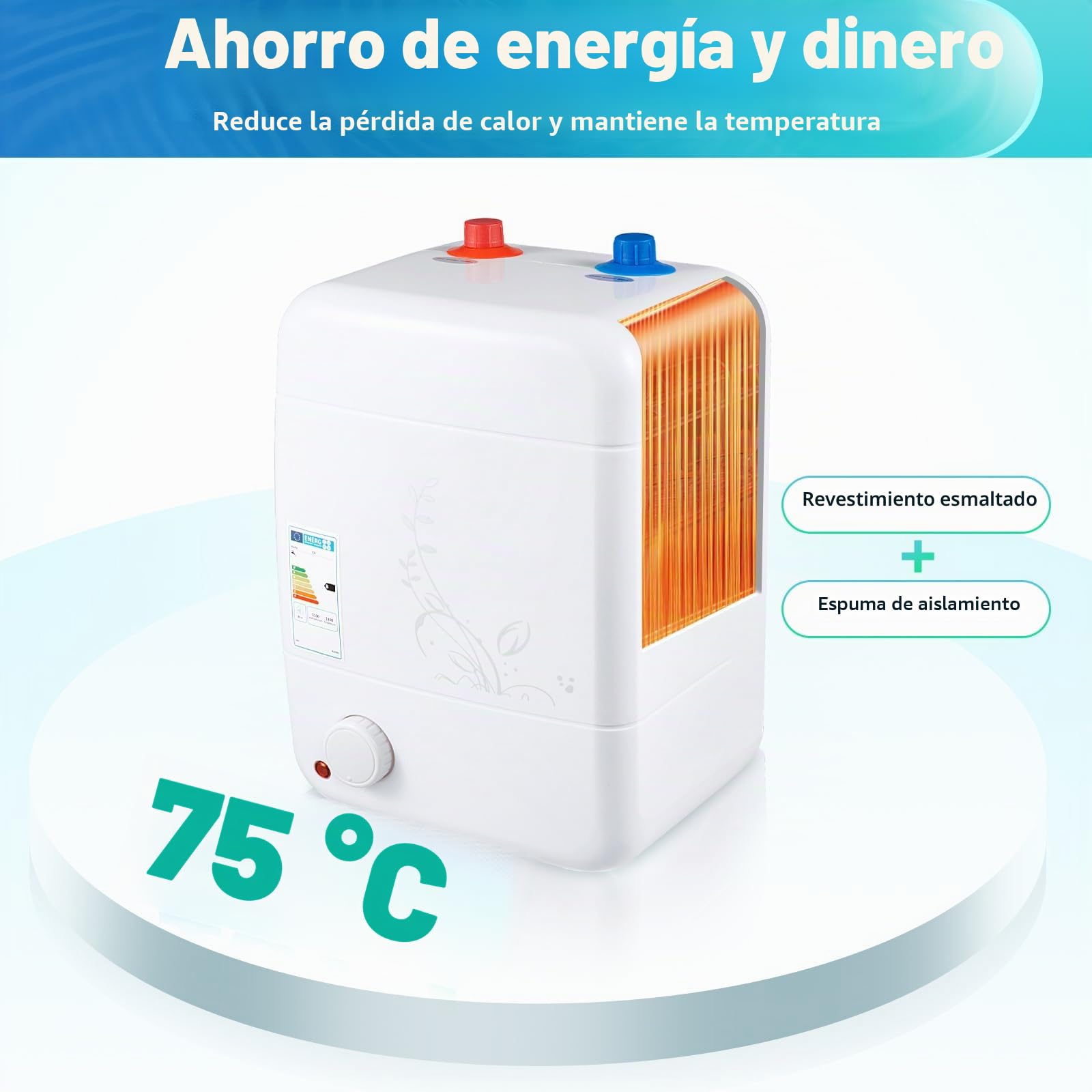 Calentador de agua de 5L, 30-75℃, bajo encimera listo para enchufar, calentador de agua pequeño portátil, para cocina, baño, ducha, escuelas
