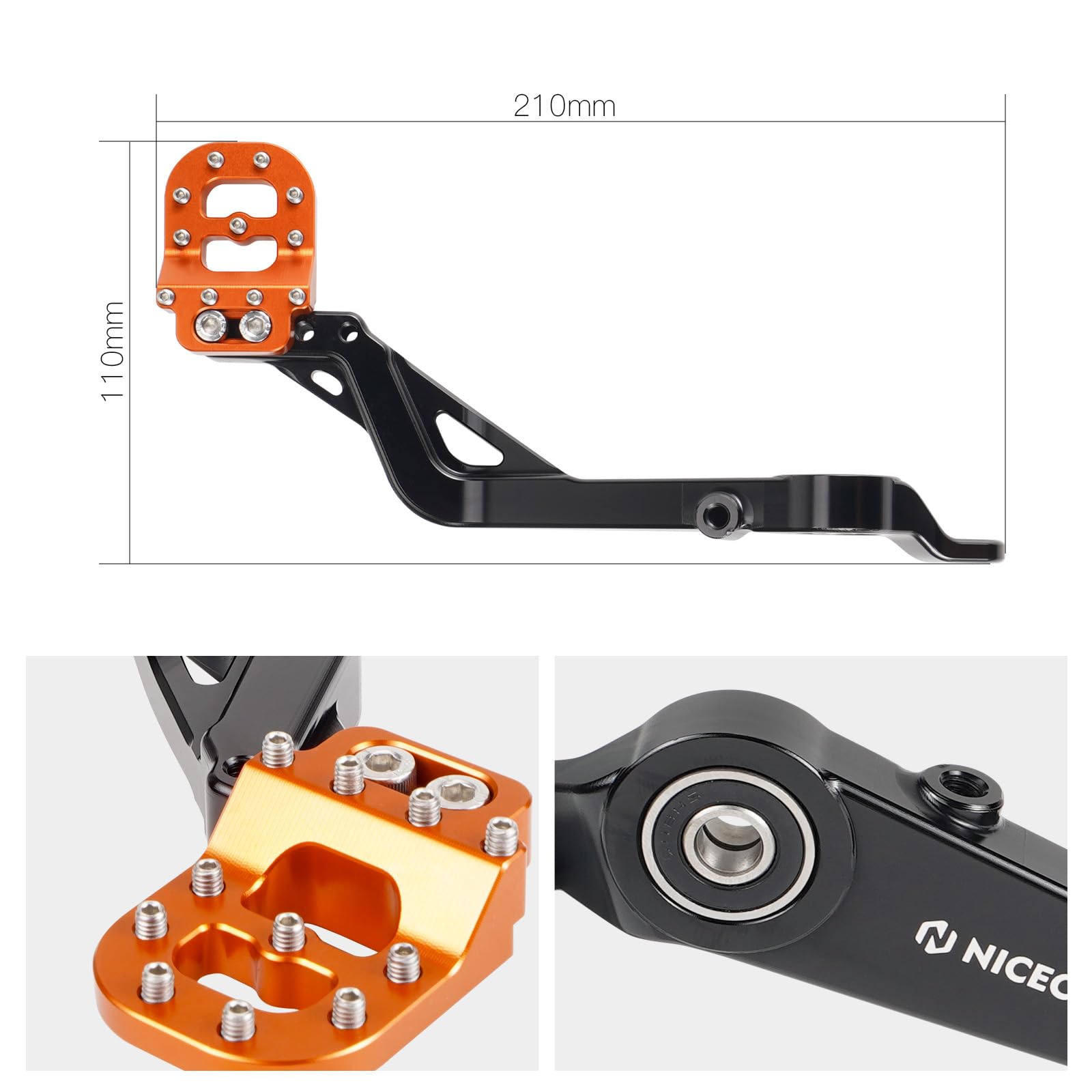 NICECNC Pedale del freno posteriore nero Assly Alluminio Leva di controllo del freno Pedale del freno posteriore Piastra di passo compatibile con 250/390 Adventure 2020-2024, ricambio per 95813050144