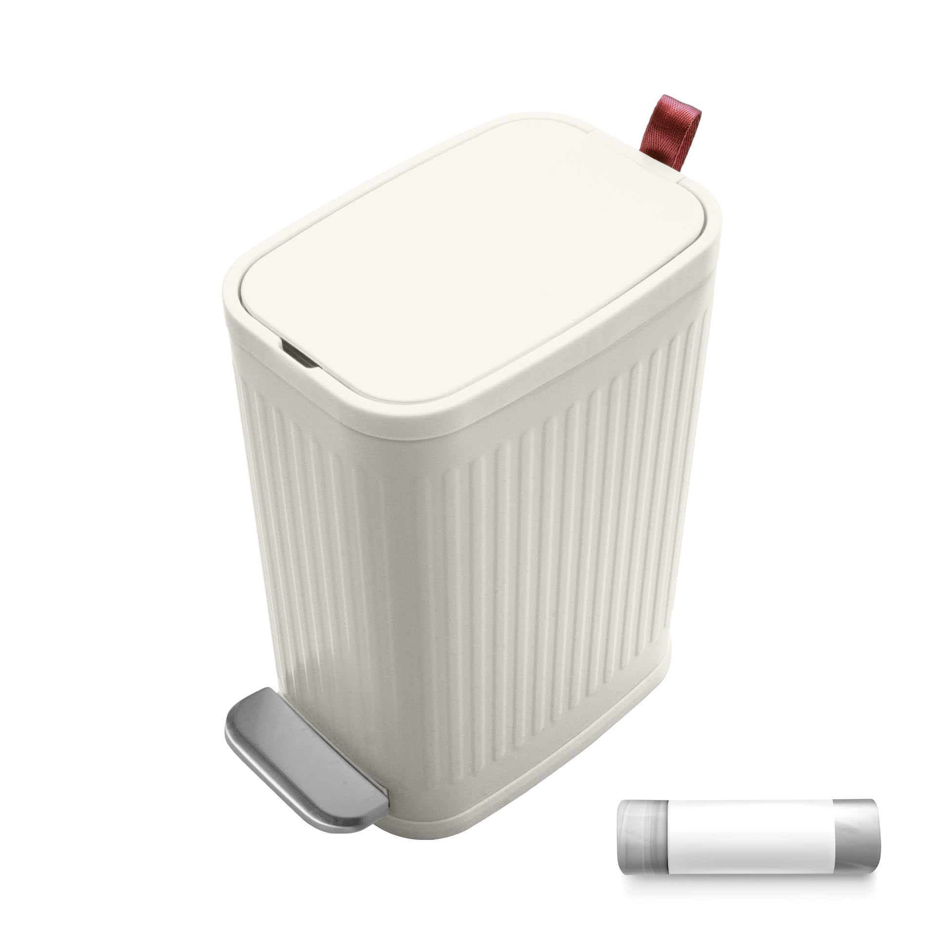 EmoH Bathroom Trash Can with Lid - 5L/1.32 Gallon Small Stainless Steel Garbage Bin, Garbage Can with Foot Step Pedal, Removable Inner Bucket, for Toilet, Office, Bedroom,Dorm Room (White)