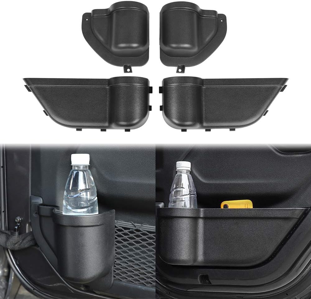 4-PACK Front and Rear Door Organizer Tray for 2018-2024 Jeep Wrangler JL 4XE JLU Rubicon Sport Sahara Gladiator JT Interior Storage Box Accessories Black