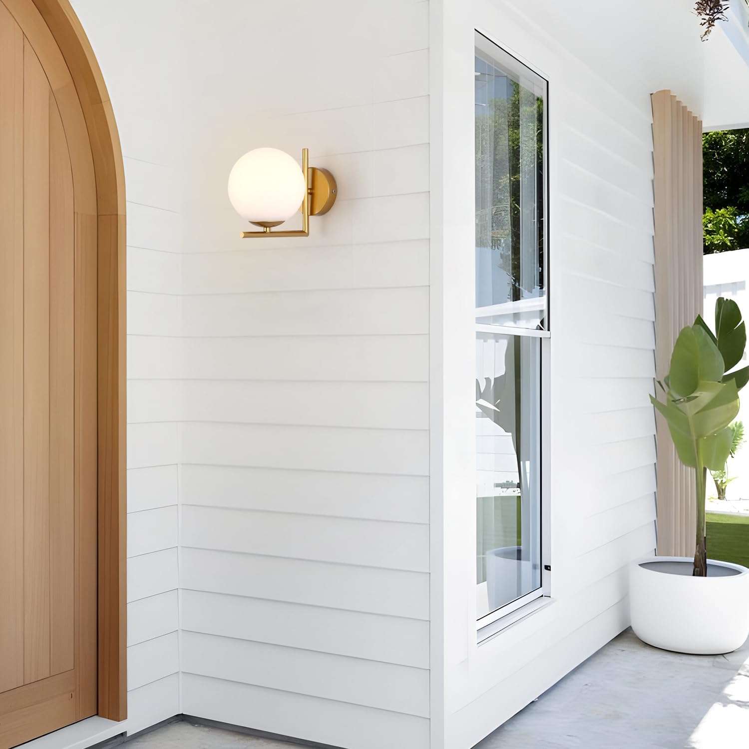 BOKT Mid Century Modern Gold Wall Sconce Lighting Brushed Brass Vanity Bathroom Wall Light Frosted White Glass Globe Wall Sconce Light Industrial Bedroom Bar Wall Lamp (Gold)