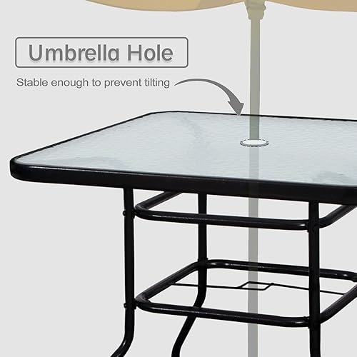 Miniatura 4 de DIMAR GARDEN Mesa auxiliar de 32 pulgadas para exteriores con agujero para paraguas, mesa de bistró cuadrada para patio con parte superior de