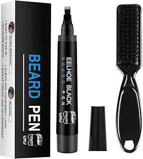 Beard Pencil Filler for Men,Waterproof Beard Pen Beard Filling Pen Kit Black Beard Dye Beard Darkener Marker Long Lasting Coverage Natural Finish for Beard, Moustache & Eyebrows,Bristle Brush Included