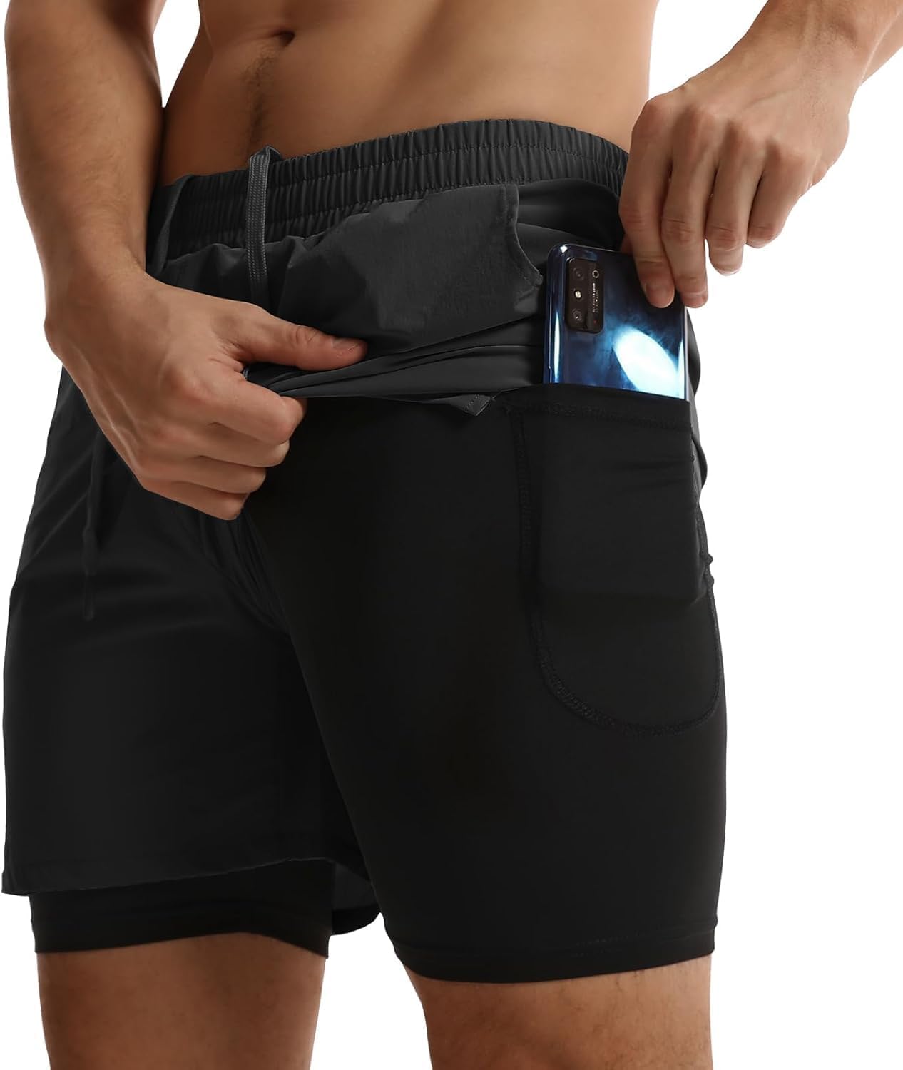 Men's 2 in 1 Running Shorts with Liner 5" Quick Dry Workout Gym Sports Shorts with Pockets