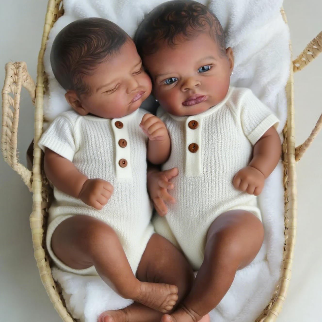 Anano Giant 24 Inch Realistic Baby Doll - Lifelike Reborn Baby Girl with Real Infant Skin Texture, Complete Feeding Accessories for Ages 3+ (Black Twin Dol)