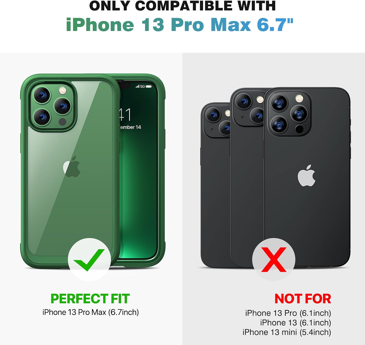 Diaclara Designed for iPhone 13 Pro Max Case [2023 New] Full Body Case with Built-in Touch Sensitive Anti-Scratch Screen Protector, Shockproof Phone Case for iPhone 13 Pro Max 6.7" (Acacia Green)