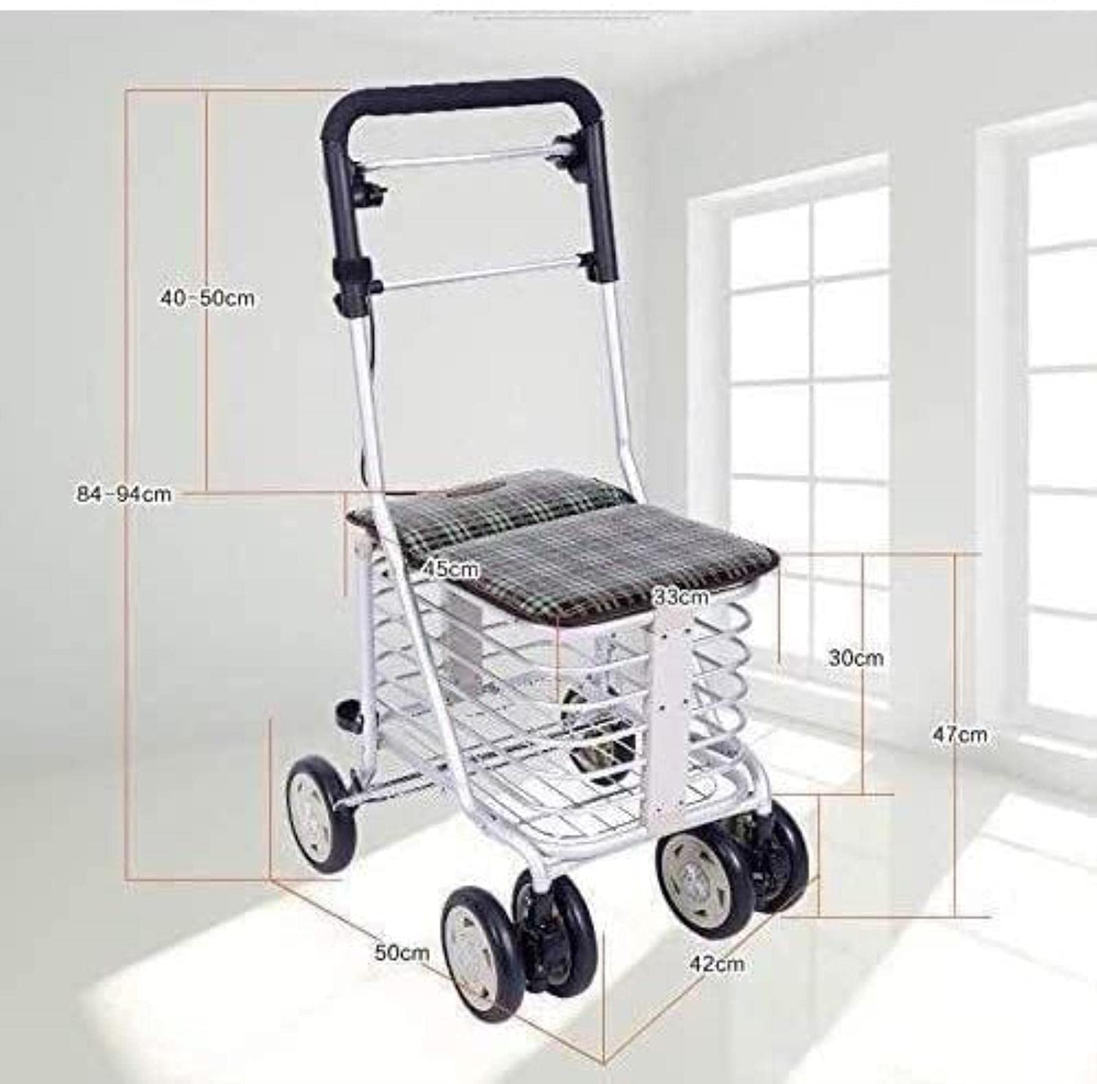 Rollator Walker Rama do chodzenia Standardowy chodzik Rollator Składany Mobilność Pomoc w chodzeniu, 4 koła do chodzenia, siedzisko z regulacją wysokości Chodzik dla osób starszych Tęsknota za