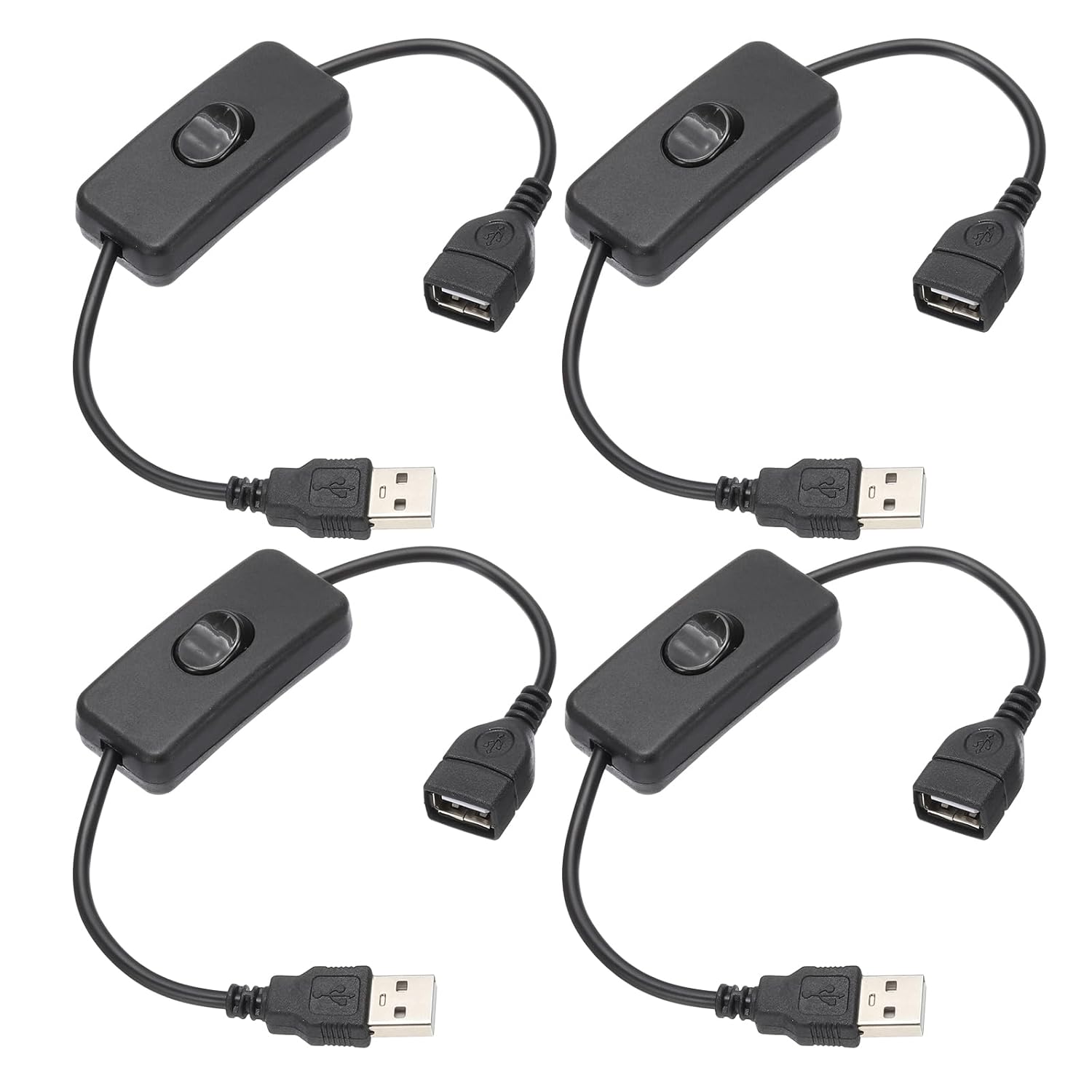 MECCANIXITY USB Cable with ON/Off Toggle Switch, USB Male to Female Extension Cord 28cm Black, for LED Desk Lamp LED Strip, Pack of 4
