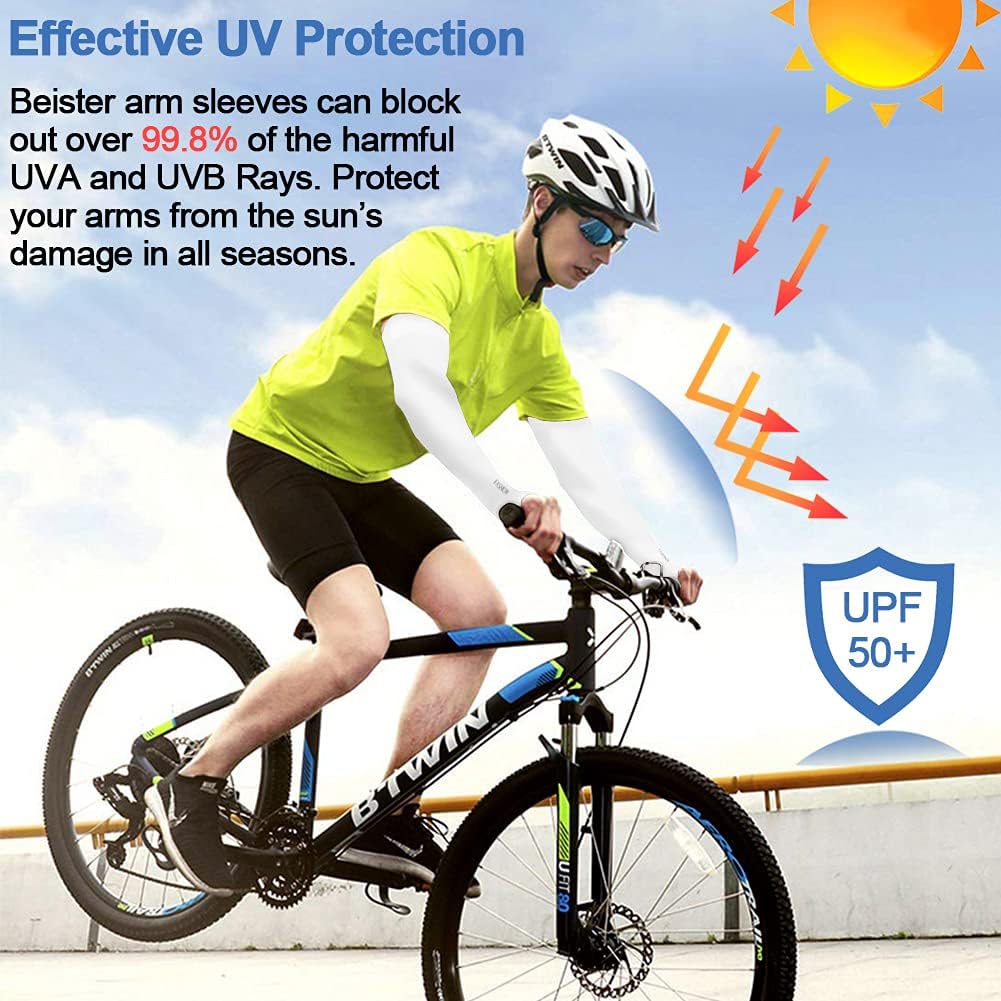beister UV Protection Cooling Breathable Arm Sleeve for Women and Men Sun Protective Moisture Wicking Gloves with Finger Hole to Cover Arms for Cycling Driving - Image 3