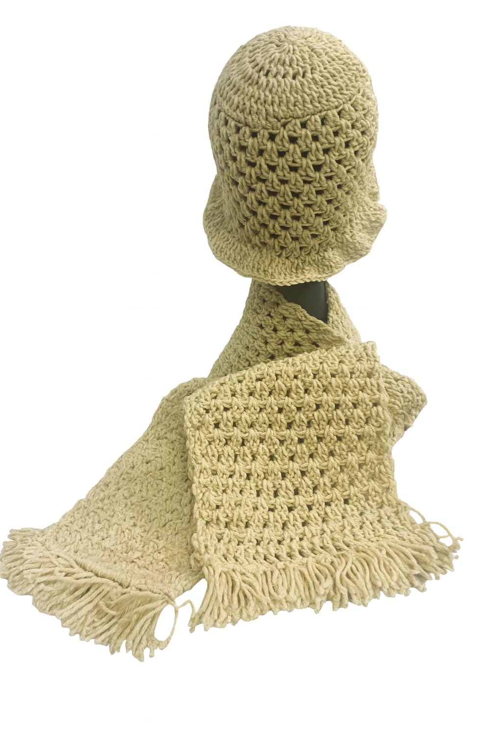 Muffler and Cap - Handmade CROCHET, Beige Crochet Knit Winter Warmers, Textured Wrist Accessories, MEN and Women, winter-image-44