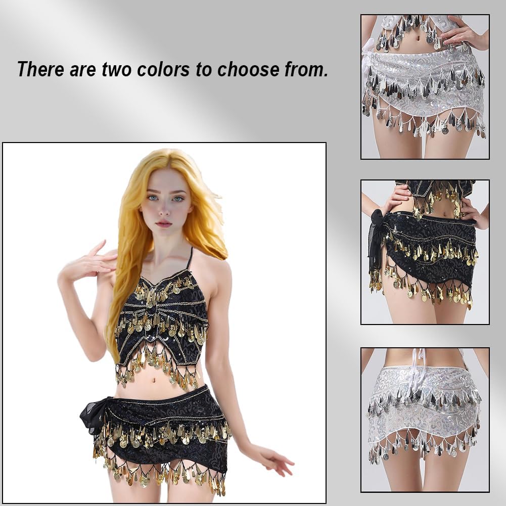 Sexy Chiffon Belly Dancing Belt Festival Wrap Hip Scarves Sequins Coins Bollywood Dance Costumes