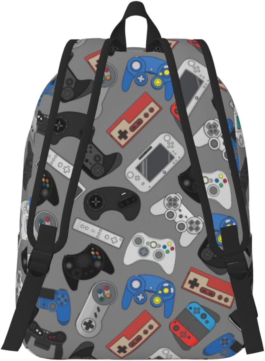 Video Game Controller Grey Background Backpack 15.7 Inch Laptop Backpack Travel Hiking Daypack Gaming Theme Multipurpose Bookbag For Men Women