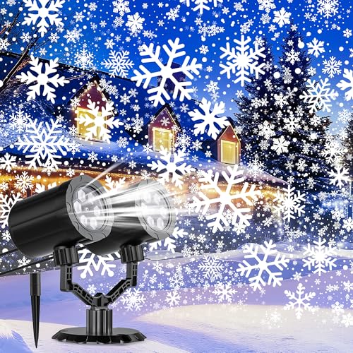 Image of Christmas Projector Lights Outdoor, GUSODOR Dynamic Snowflake Projector IP65 Waterproof 360°Rotating LED Projection Lights for Indoor Outdoor Christmas Decoration, Holiday, Yard Decor-Dual-Head B