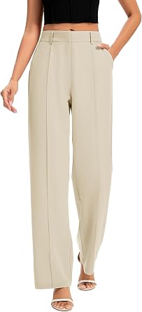 FUNYYZO Women Dress Pants High Waisted Work Slacks Pants Dressy Casual Straight Leg Elastic Waist 2026 Summer Trousers Apricot