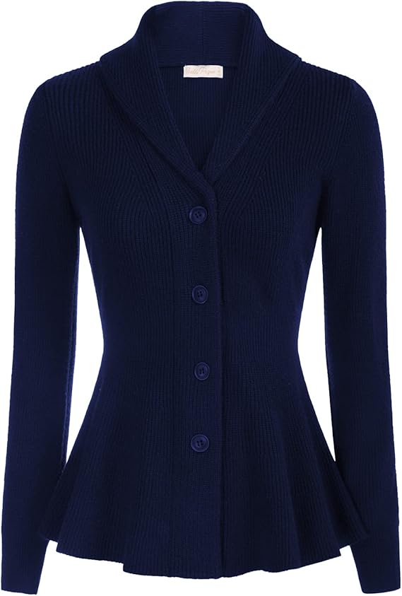 Belle Poque Woen Vintage Cardigan Sweater Shawl Lapel Button Down