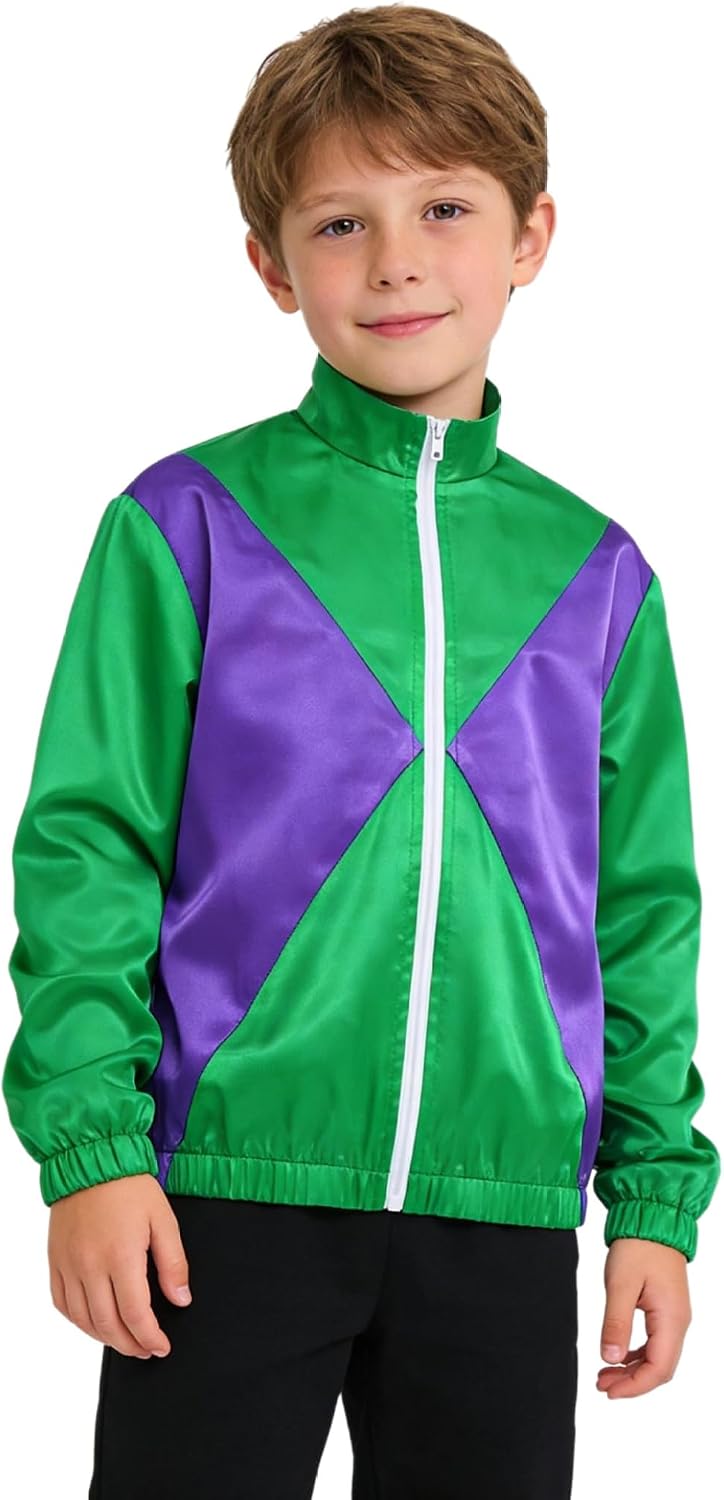 Kids Horse Rider Elastic Cuffs Zip-up Outwear Top for Equestrian Training Class