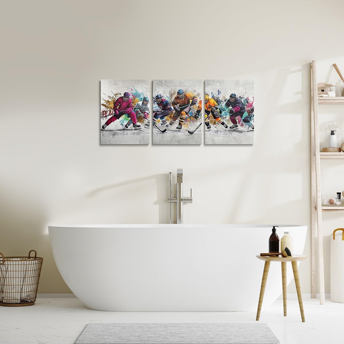 Erosebridal 3 Panels Ice Hockey Canvas Paintings Hockey Sports Artwork Posters Graffiti Art Pictures For Bedroom Office Kitchen Living Room Framed 12X16Inchx3Pcs