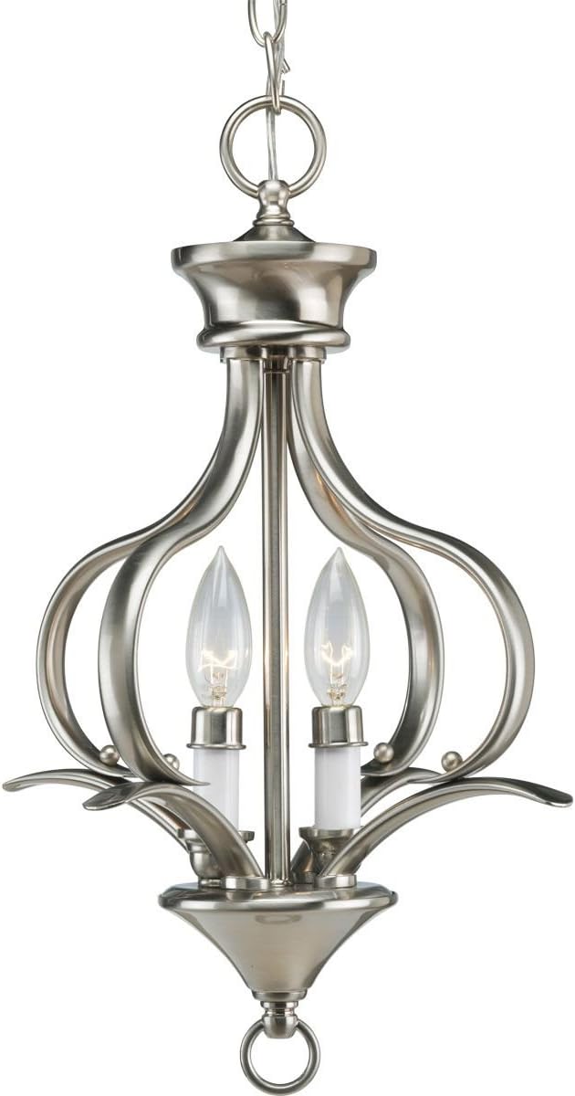 Progress Lighting P3806-09 2-Light Foyer Fixture, Brushed Nickel, 12-Inch Diameter x 18-Inch Height