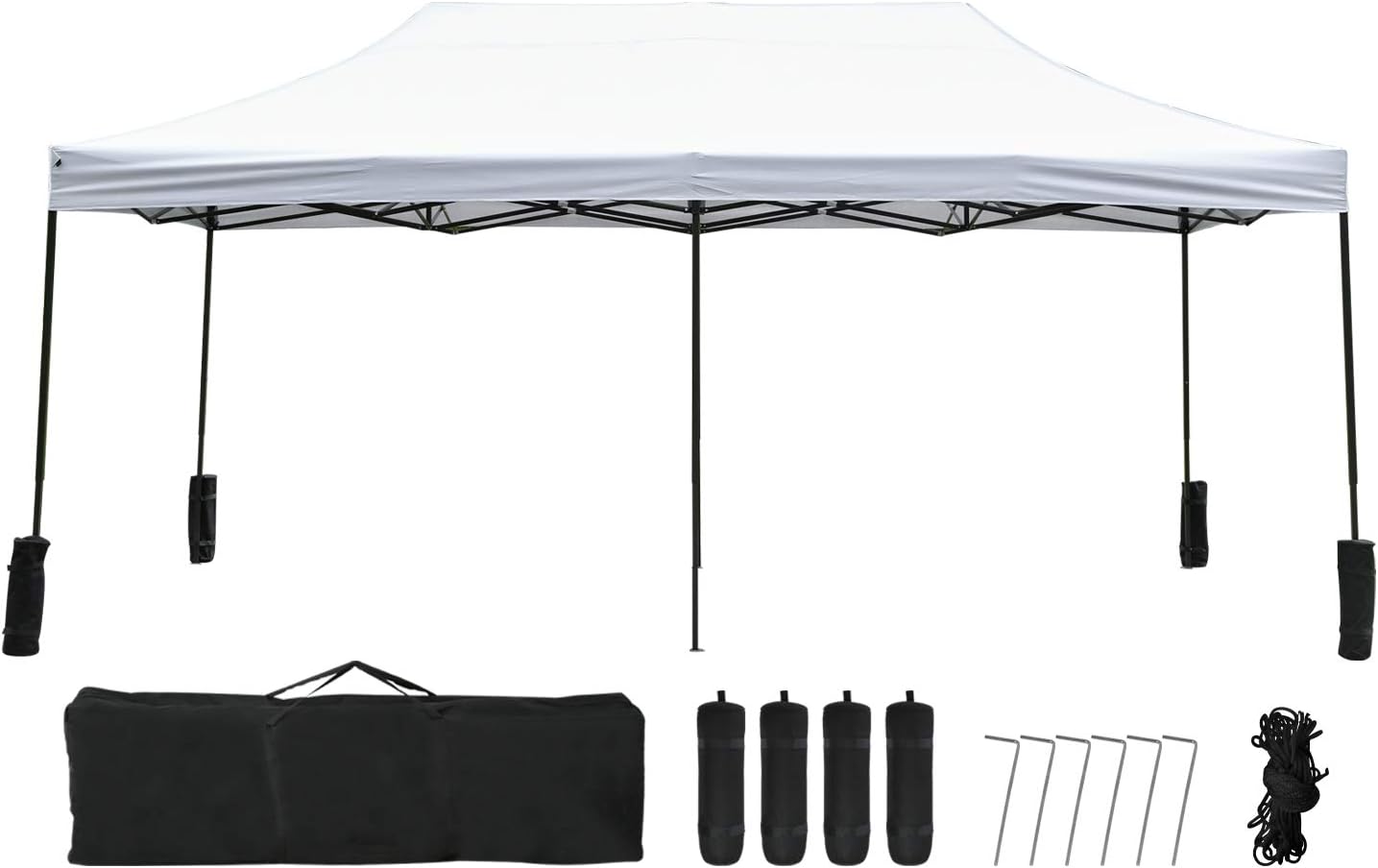 Pop Up Canopy 10 x 20Pop Up Canopy Tent Party Tent Ez Up Canopy Sun Shade Wedding Instant Folding Protable Better Air Circulation Outdoor Gazebo with Backpack Bag (White)
