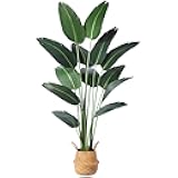 Ferrgoal Artificial Bird of Paradise Plants 6 Ft Fake Tropical Palm Tree with 13 Trunks in Pot and Woven Seagrass Belly Basket Perfect Faux Plant for Home Indoor Outdoor Office Modern Decor Green 1Pc…