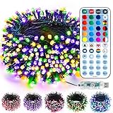Brizled Color Changing Christmas Lights, 33ft 100 LED RGB Mard Gras Light String with Remote, Dimmable Mini Light String, USB Indoor Decorative Lighting Party Xmas Tree Wreath Year-Round Holiday