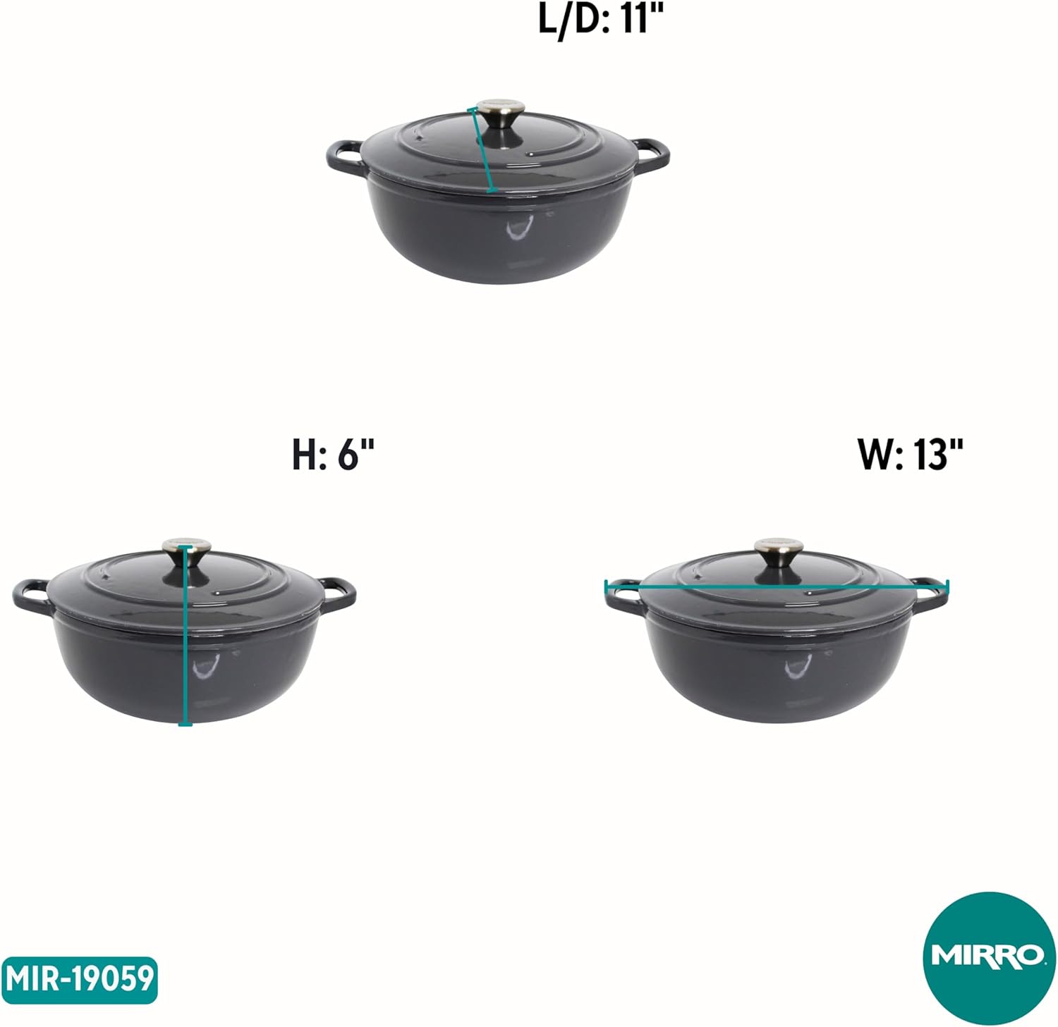 MIRRO 4.8qt Cast Iron Enamel Dutch Oven, Gray